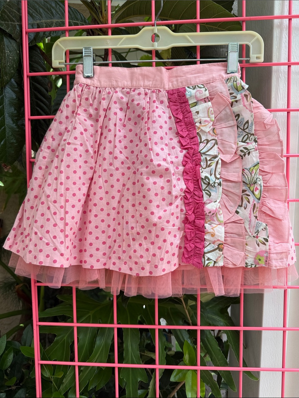 New vintage Beetlejuice London Girls Pink Polka Dot Ruffle Skirt